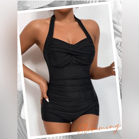 MOLYBELL Women’s Boyleg Ruched Swimsuit One Piece Bathing Suit Tummy Control - Picture 2 of 9